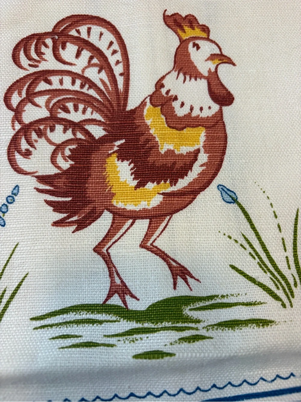 Vintage Stevens Pure Linen Cream Kitchen Towel cottage core rooster, Swan, bunny